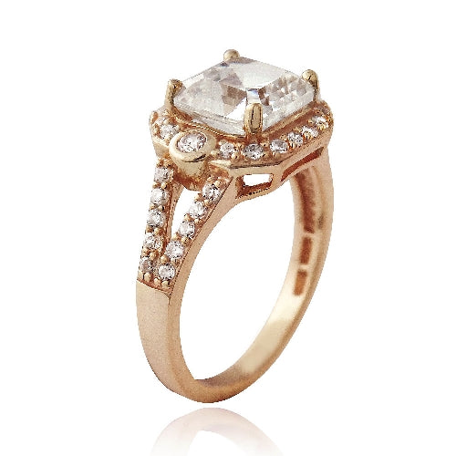 1K Rose Gold over Sterling Silver 3ct Asscher Cut CZ Split Shank Ring-2