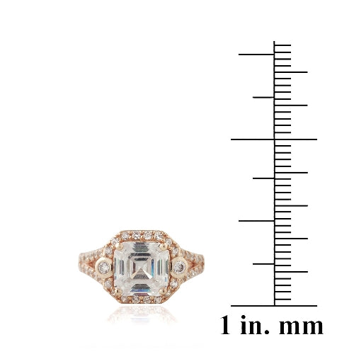 1K Rose Gold over Sterling Silver 3ct Asscher Cut CZ Split Shank Ring-3