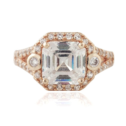 1K Rose Gold over Sterling Silver 3ct Asscher Cut CZ Split Shank Ring-4