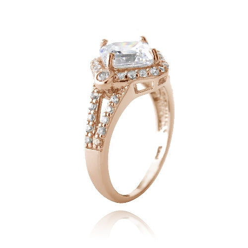 1K Rose Gold over Sterling Silver 3ct Asscher Cut CZ Geometric Split Shank Ring-2