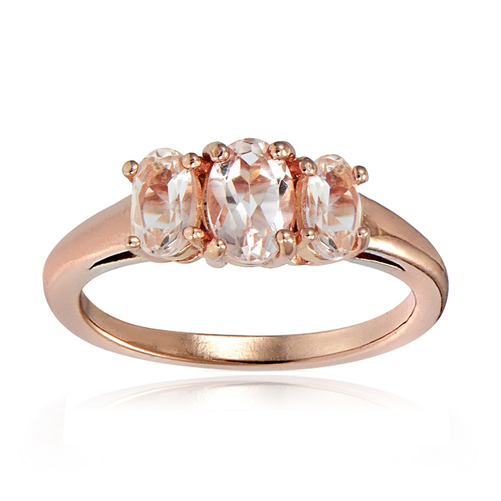 1k Rose Gold over Silver 1/2 ct Morganite 3-Stone Ring
