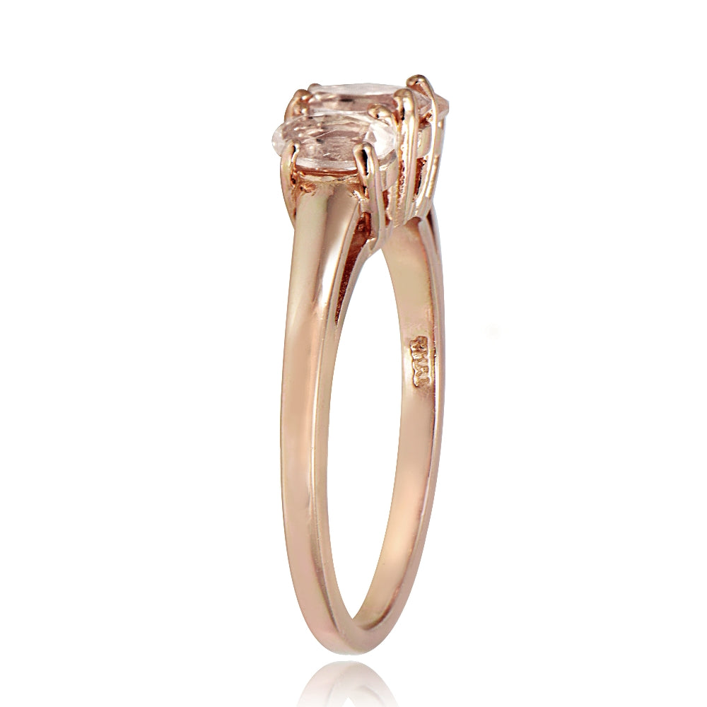 1k Rose Gold over Silver 1/2 ct Morganite 3-Stone Ring-2
