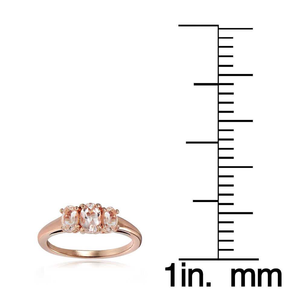 1k Rose Gold over Silver 1/2 ct Morganite 3-Stone Ring-3