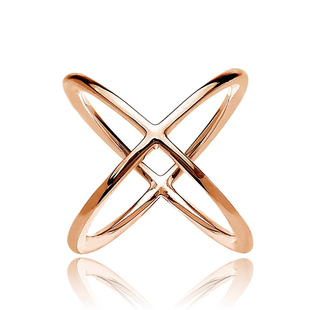 Rose Gold Tone over Sterling Silver Polished Criss-Cross X Ring