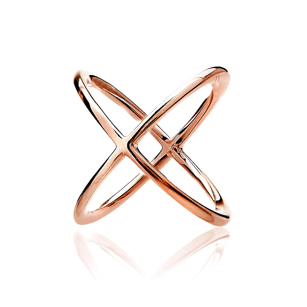 Rose Gold Tone over Sterling Silver Polished Criss-Cross X Ring-2