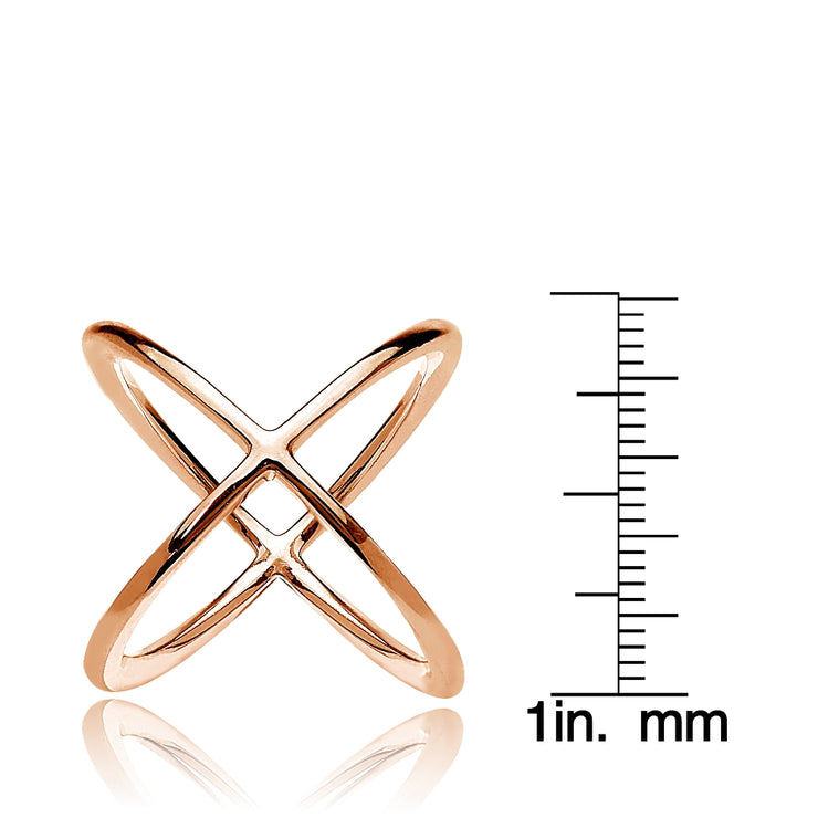 Rose Gold Tone over Sterling Silver Polished Criss-Cross X Ring