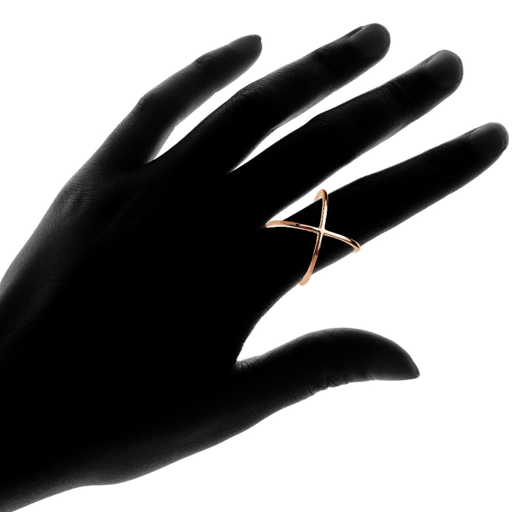 Rose Gold Tone over Sterling Silver Polished Criss-Cross X Ring-4
