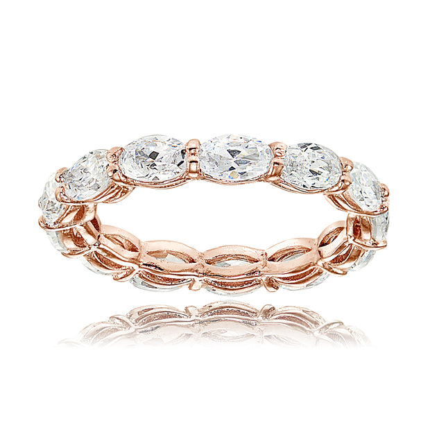 1K Rose Gold over Silver Cubic Zirconia x3mm Oval-cut Eternity Band Ring