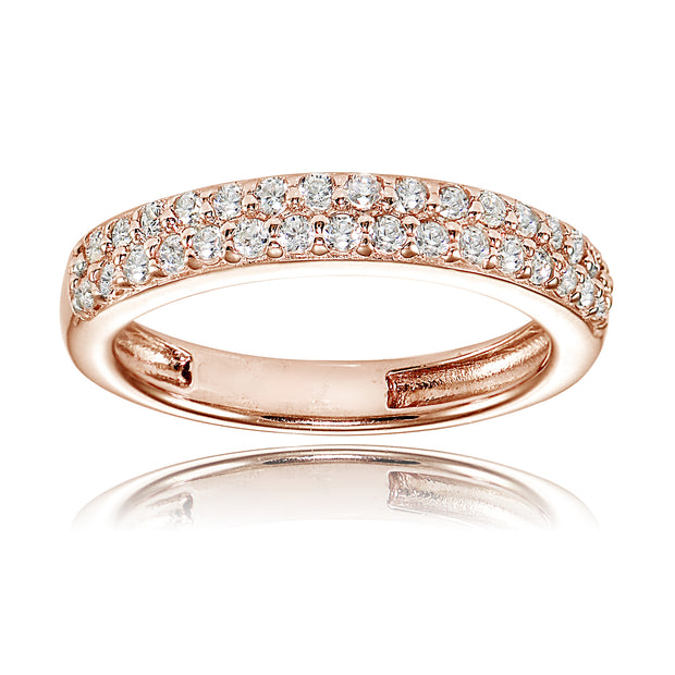 1K Rose Gold over Silver Cubic Zirconia 2-row Round-cut Eternity Band Ring