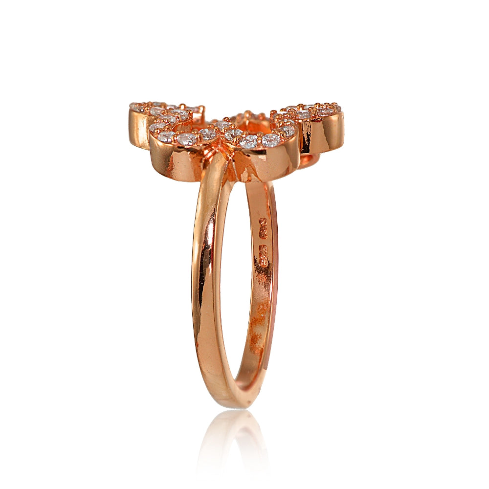 Rose Gold Flashed Sterling Silver Cubic Zirconia Open Flower Ring,-2