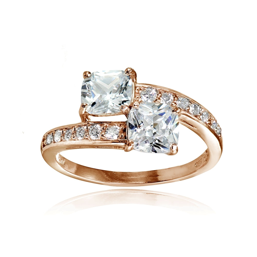 Rose Gold Flashed Sterling Silver Cushion-cut Cubic Zirconia Friendship Engagement Ring
