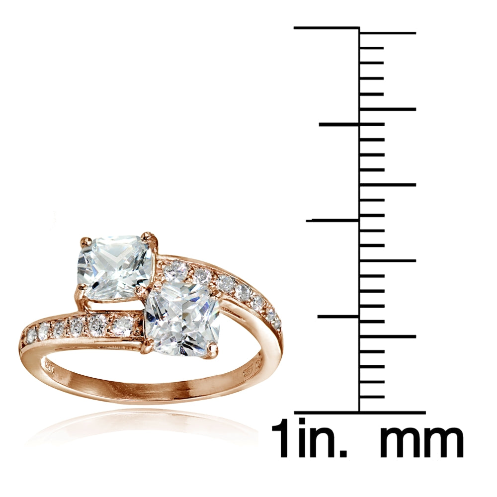 Rose Gold Flashed Sterling Silver Cushion-cut Cubic Zirconia Friendship Engagement Ring-3
