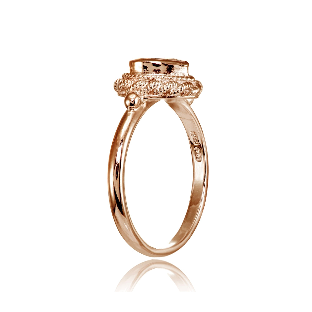 Rose Gold Flashed Sterling Silver Cubic Zirconia Heart Ring-2