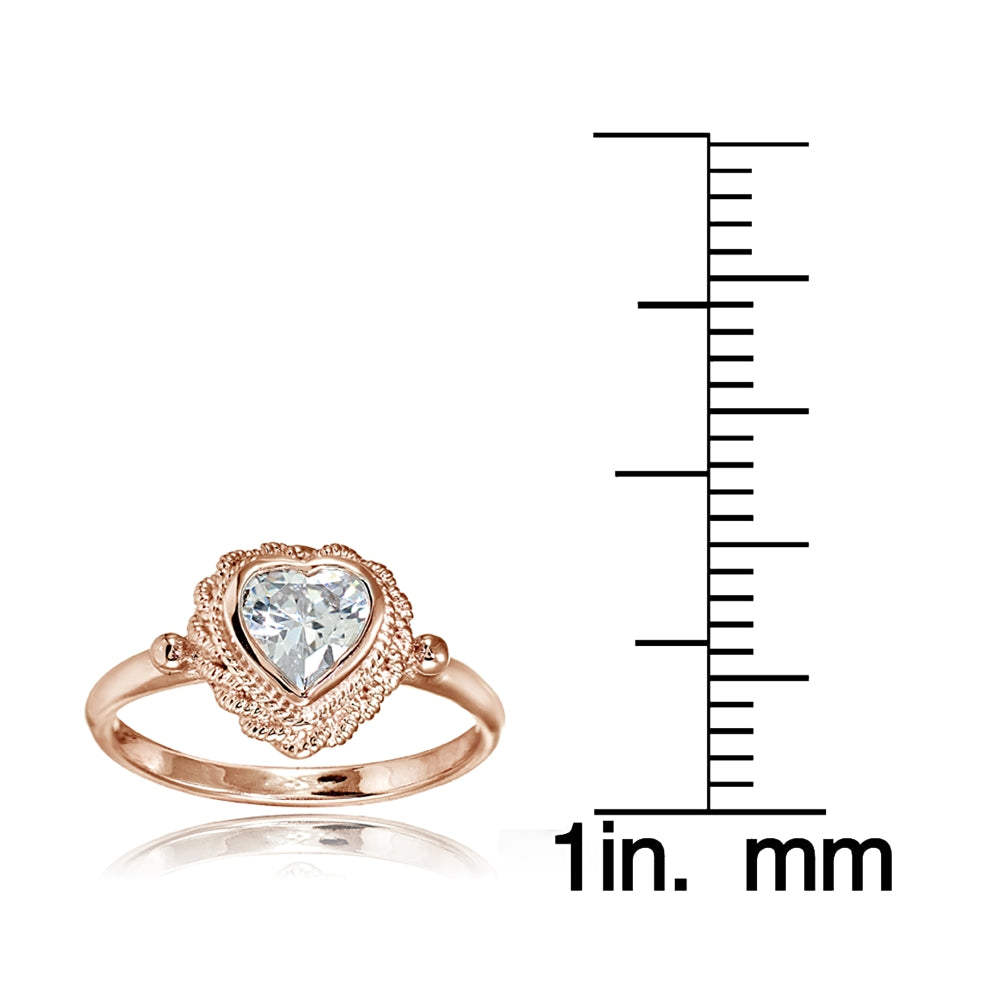 Rose Gold Flashed Sterling Silver Cubic Zirconia Heart Ring-3
