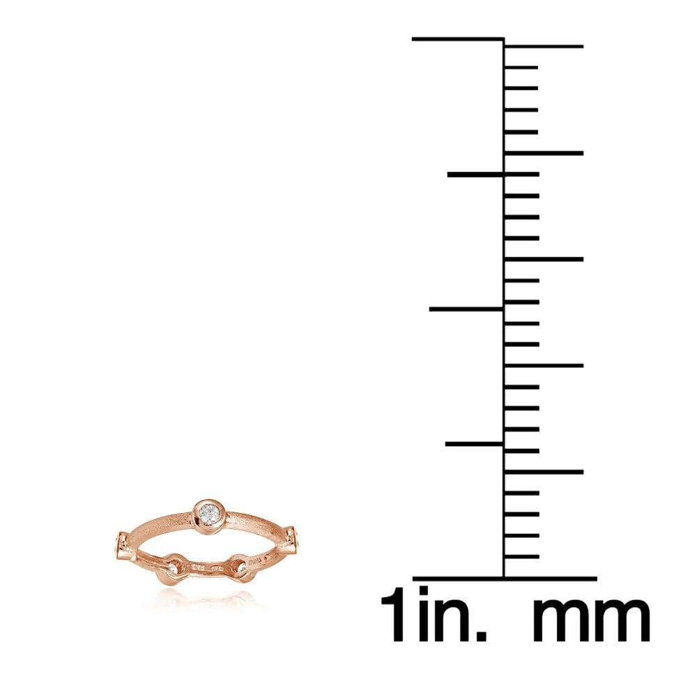 Rose Gold Flashed Sterling Silver Brushed Satin Cubic Zirconia Ring-2