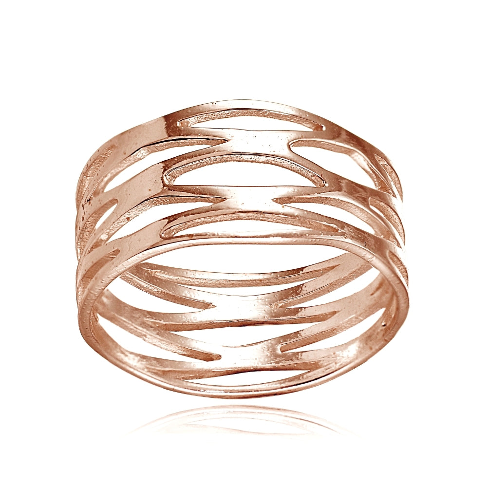 Rose Gold Flashed Sterling Silver High Polished Multi Wrap Band Ring,