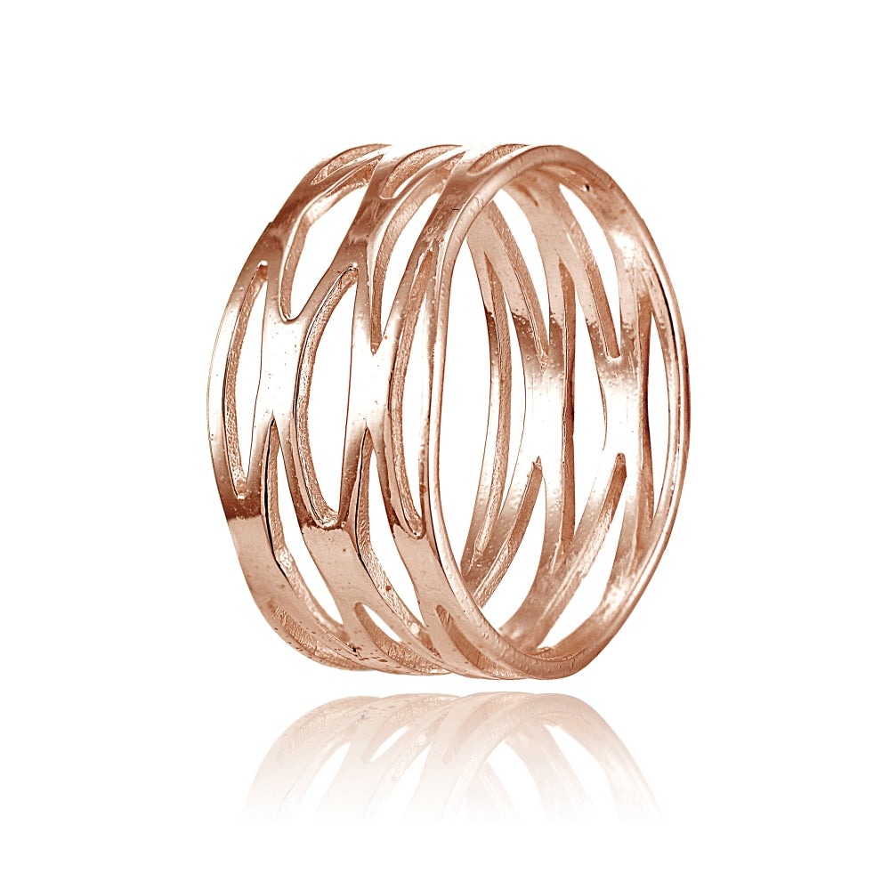 Rose Gold Flashed Sterling Silver High Polished Multi Wrap Band Ring,-2