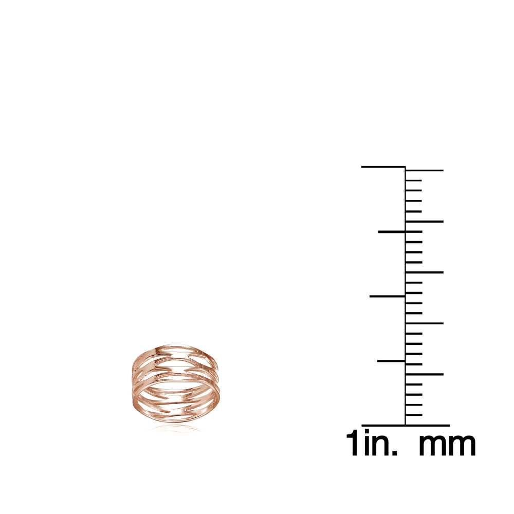 Rose Gold Flashed Sterling Silver High Polished Multi Wrap Band Ring,-3