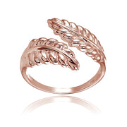 Rose Gold Flashed Sterling Silver High Polished Leaf Wrap Ring