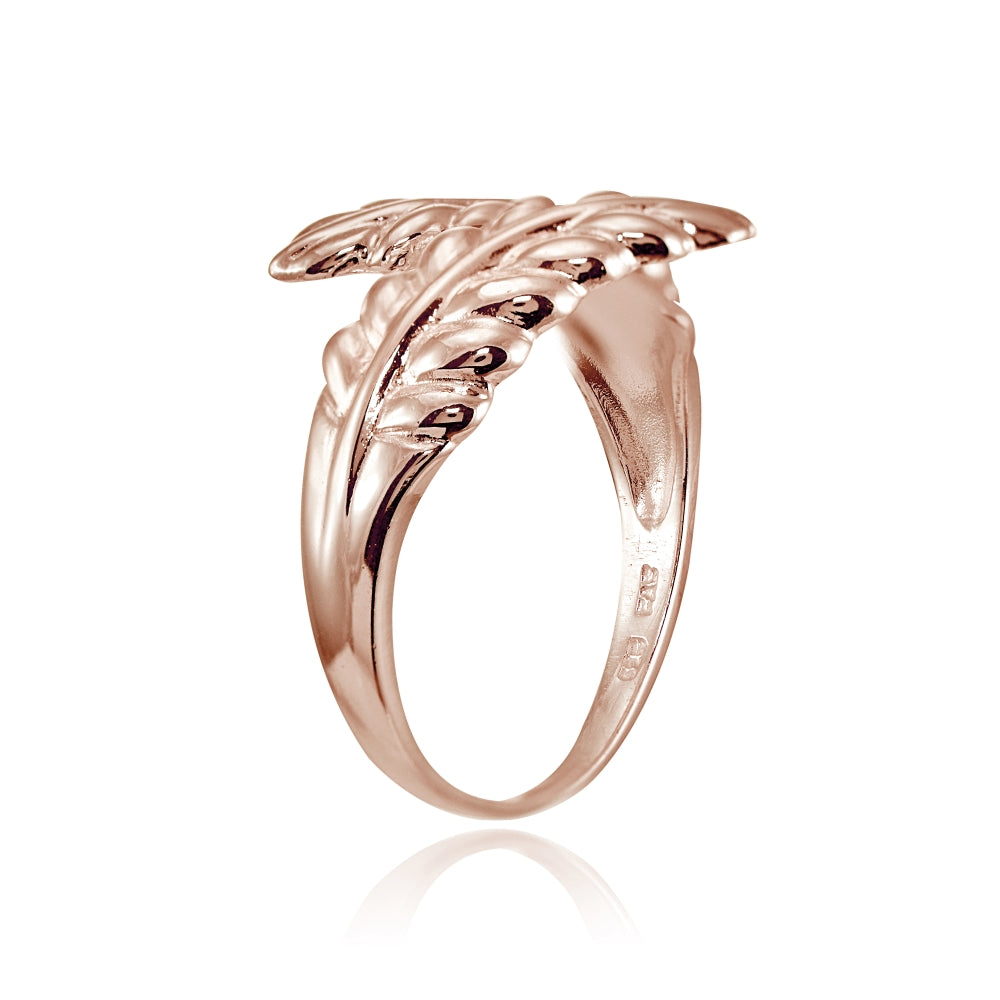 Rose Gold Flashed Sterling Silver High Polished Leaf Wrap Ring-2