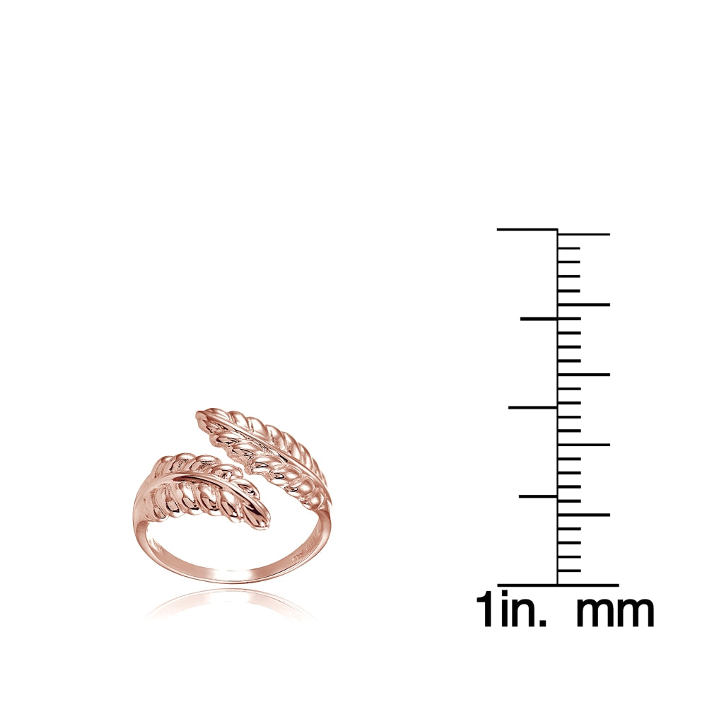 Rose Gold Flashed Sterling Silver High Polished Leaf Wrap Ring-3