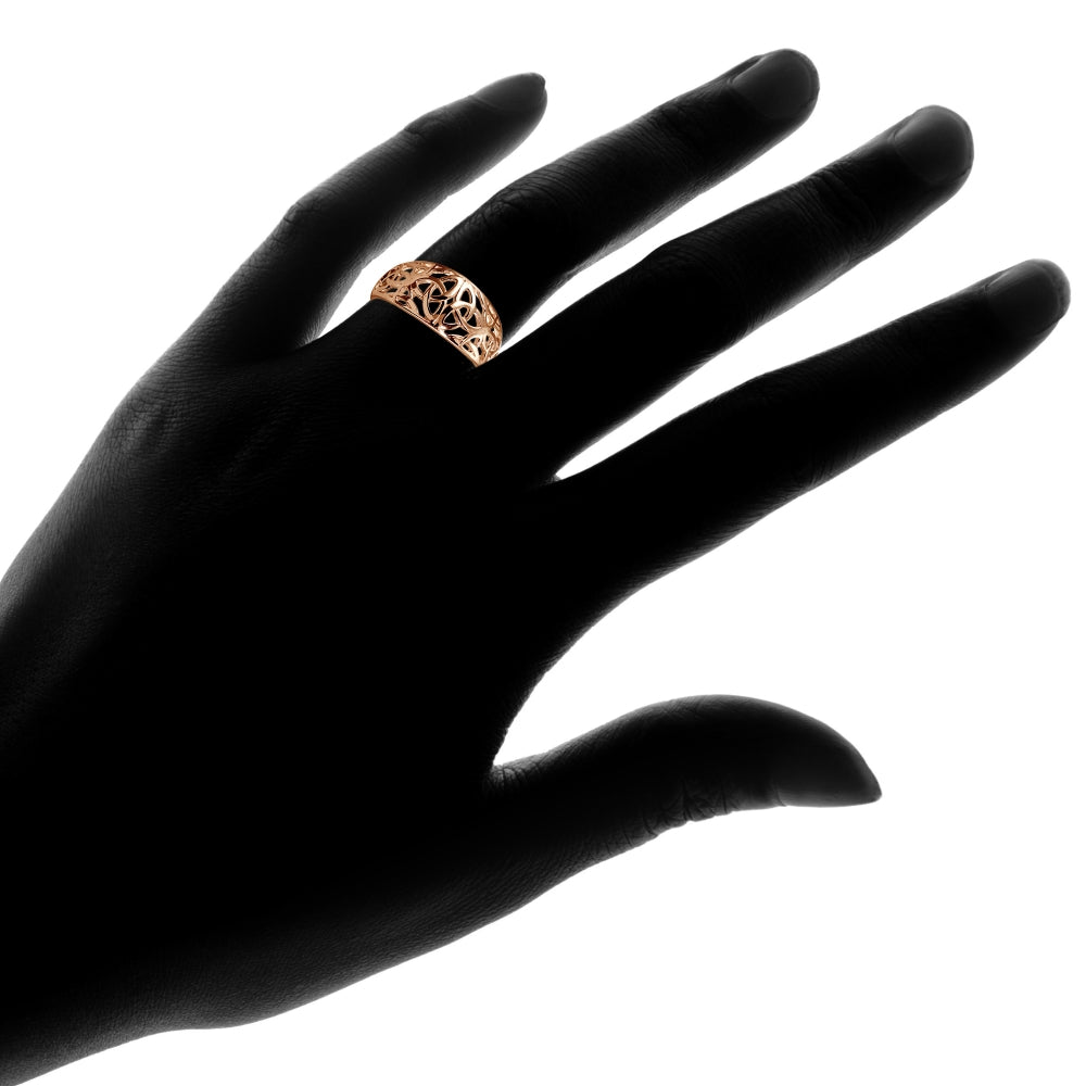 Rose Gold Flashed Sterling Silver High Polished Filigree Cletic Knot Ring-3