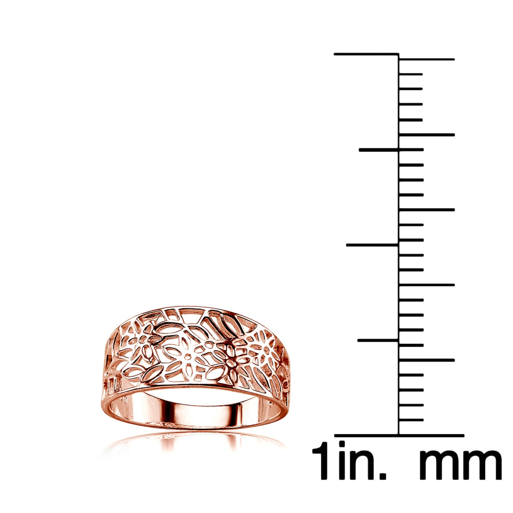 Rose Gold Flashed Sterling Silver Polished Filigree Flower Ring,-4