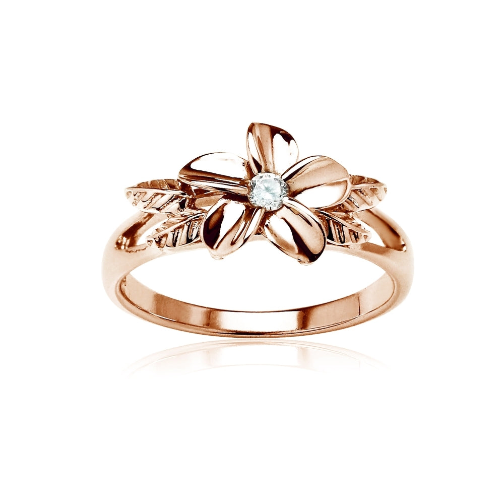 Rose Gold Flashed Sterling Silver Cubic Zirconia Petal Flower Ring,