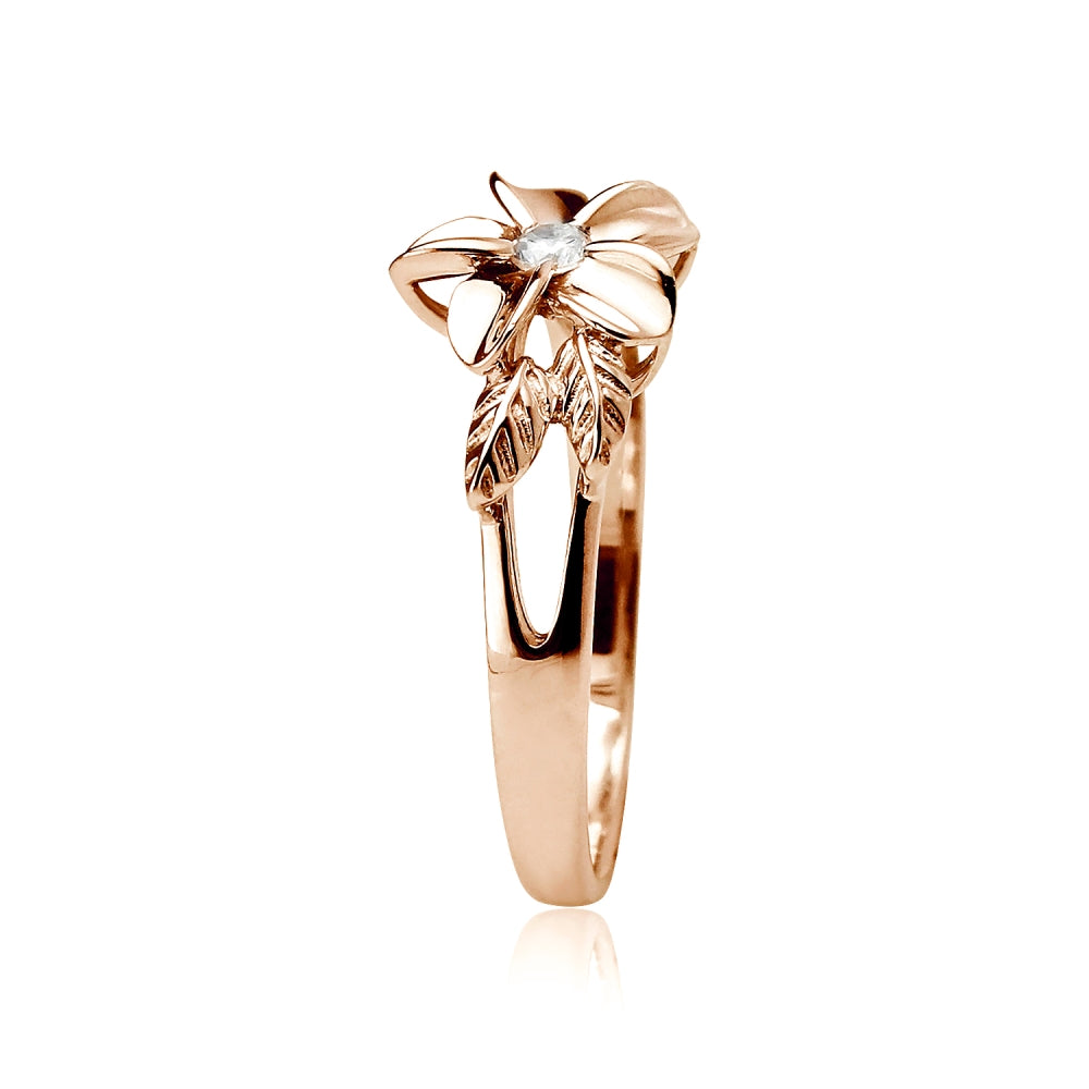 Rose Gold Flashed Sterling Silver Cubic Zirconia Petal Flower Ring,-2