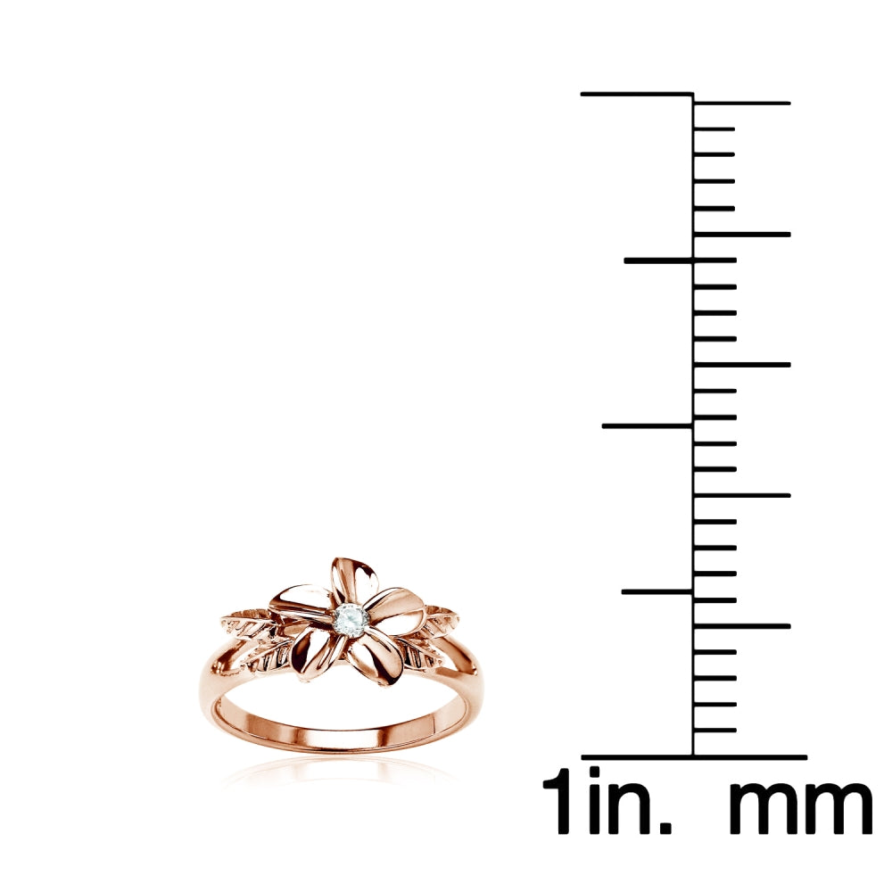 Rose Gold Flashed Sterling Silver Cubic Zirconia Petal Flower Ring,-4