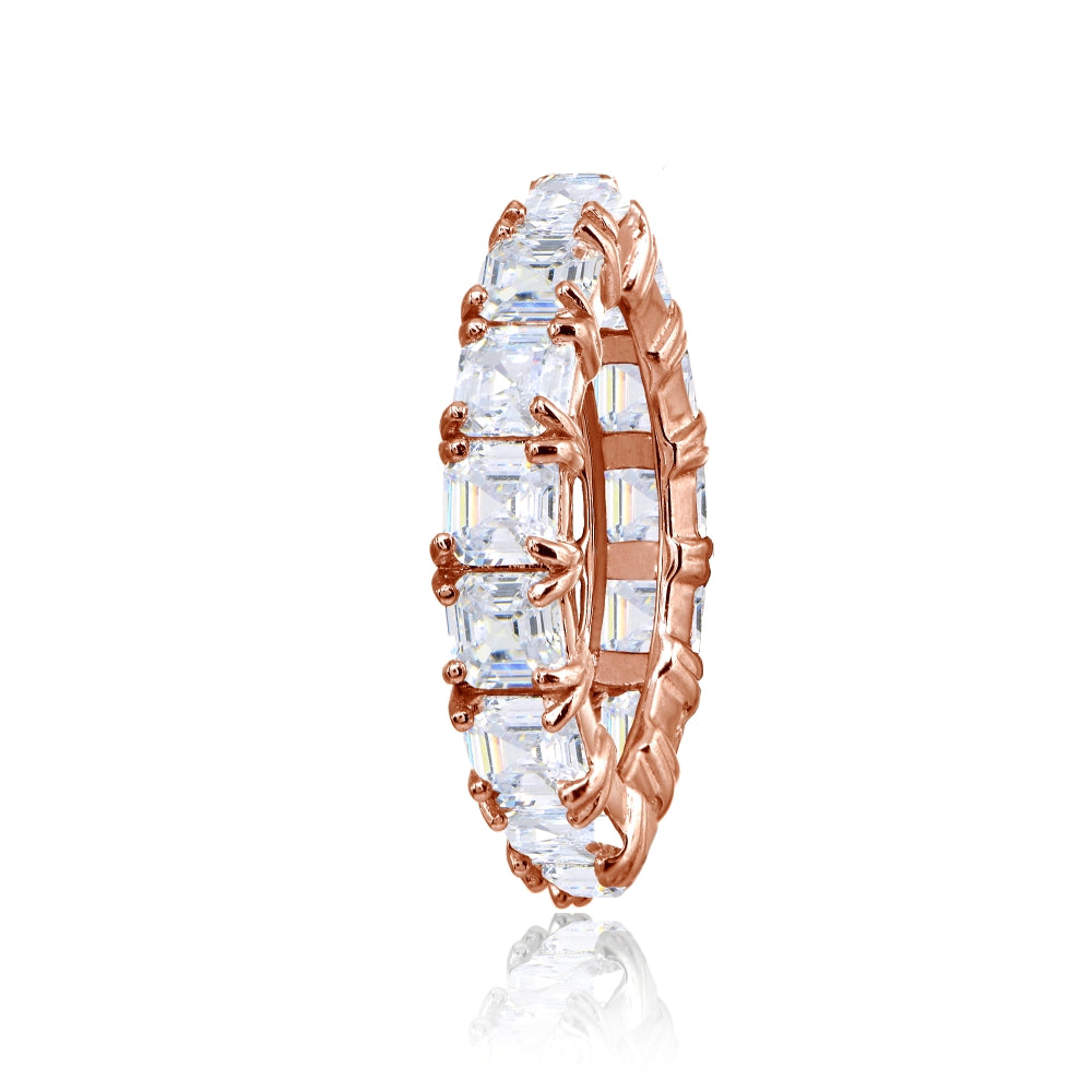 Rose Gold Flashed Sterling Silver Cubic Zirconia 4mm Octagon Asscher-Cut Anniversary Eternity Band Ring,-2