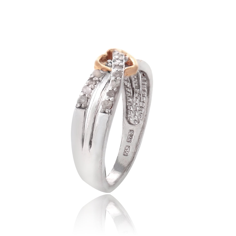 Sterling Silver Rose Gold Two-Tone 1/ ct Diamond Twist & Heart Promise Ring-2