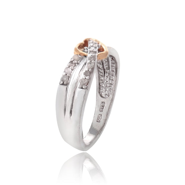 Sterling Silver Rose Gold Two-Tone 1/ ct Diamond Twist & Heart Promise Ring