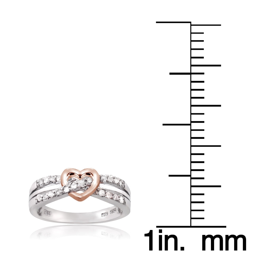 Sterling Silver Rose Gold Two-Tone 1/ ct Diamond Twist & Heart Promise Ring-3