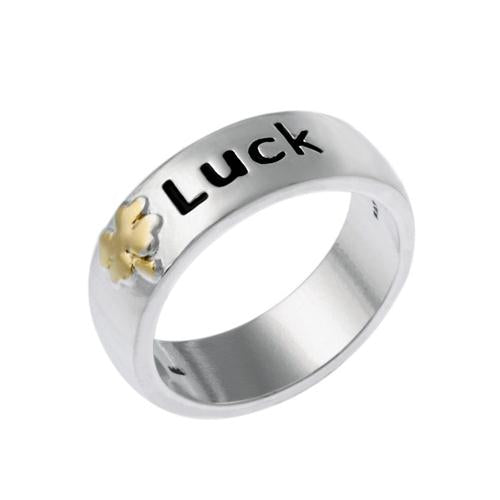 Sterling Silver & Gold Overlay Inspirational Four Leaf Clover 'Luck' Ring