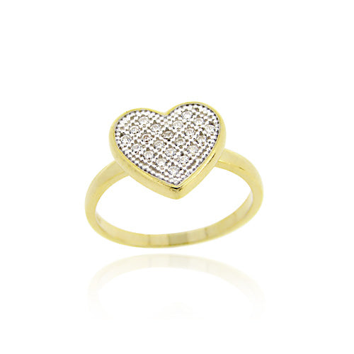 1K Gold over Sterling Silver CZ Micro Pave Heart Two-Tone Ring