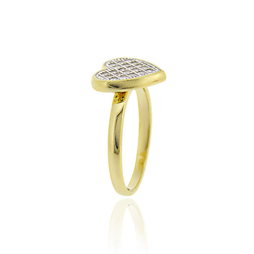1K Gold over Sterling Silver CZ Micro Pave Heart Two-Tone Ring-2