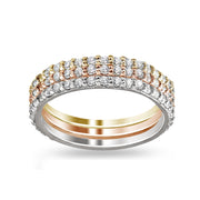 Sterling Silver Tri-Color Stackable CZ Eternity Band Ring Set