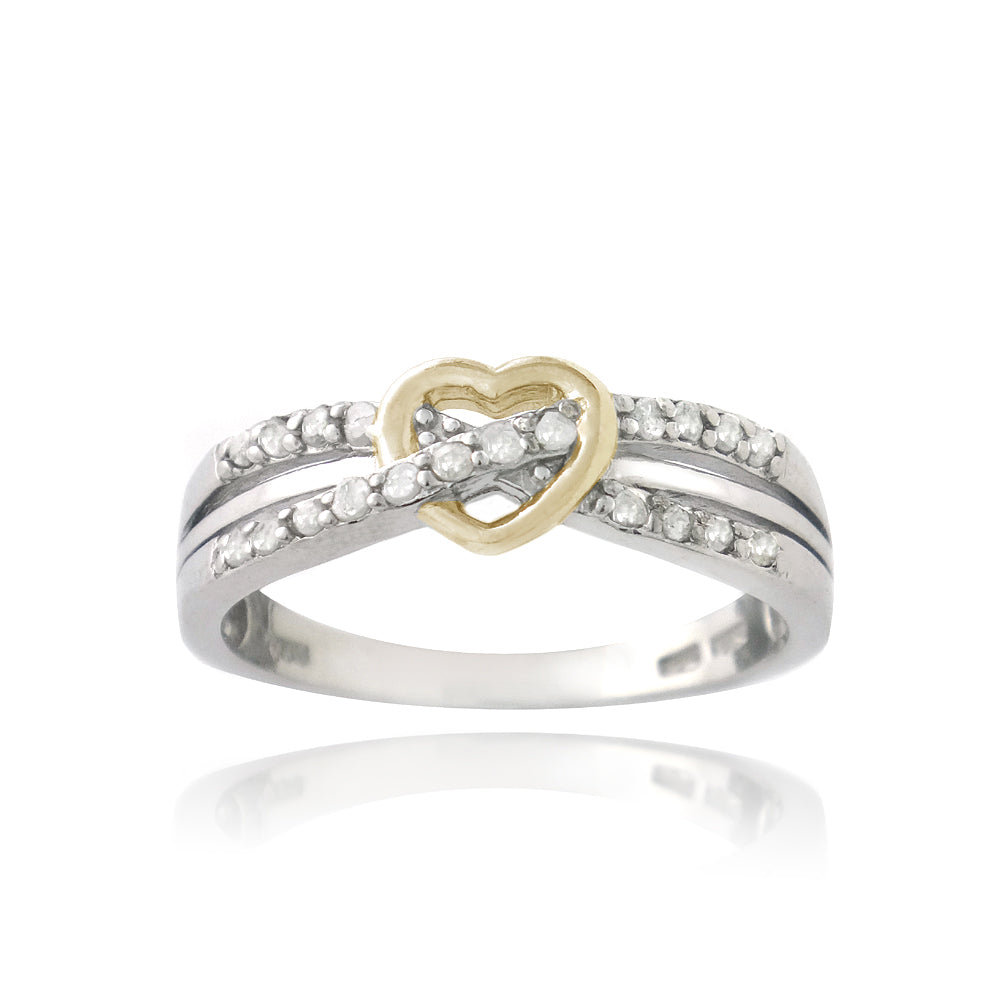 Sterling Silver Two-Tone 1/ ct Diamond Twist & Heart Promise Ring