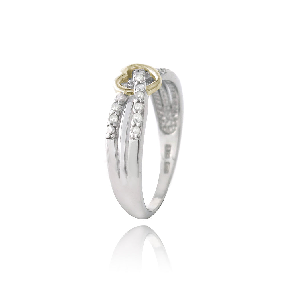 Sterling Silver Two-Tone 1/ ct Diamond Twist & Heart Promise Ring-2
