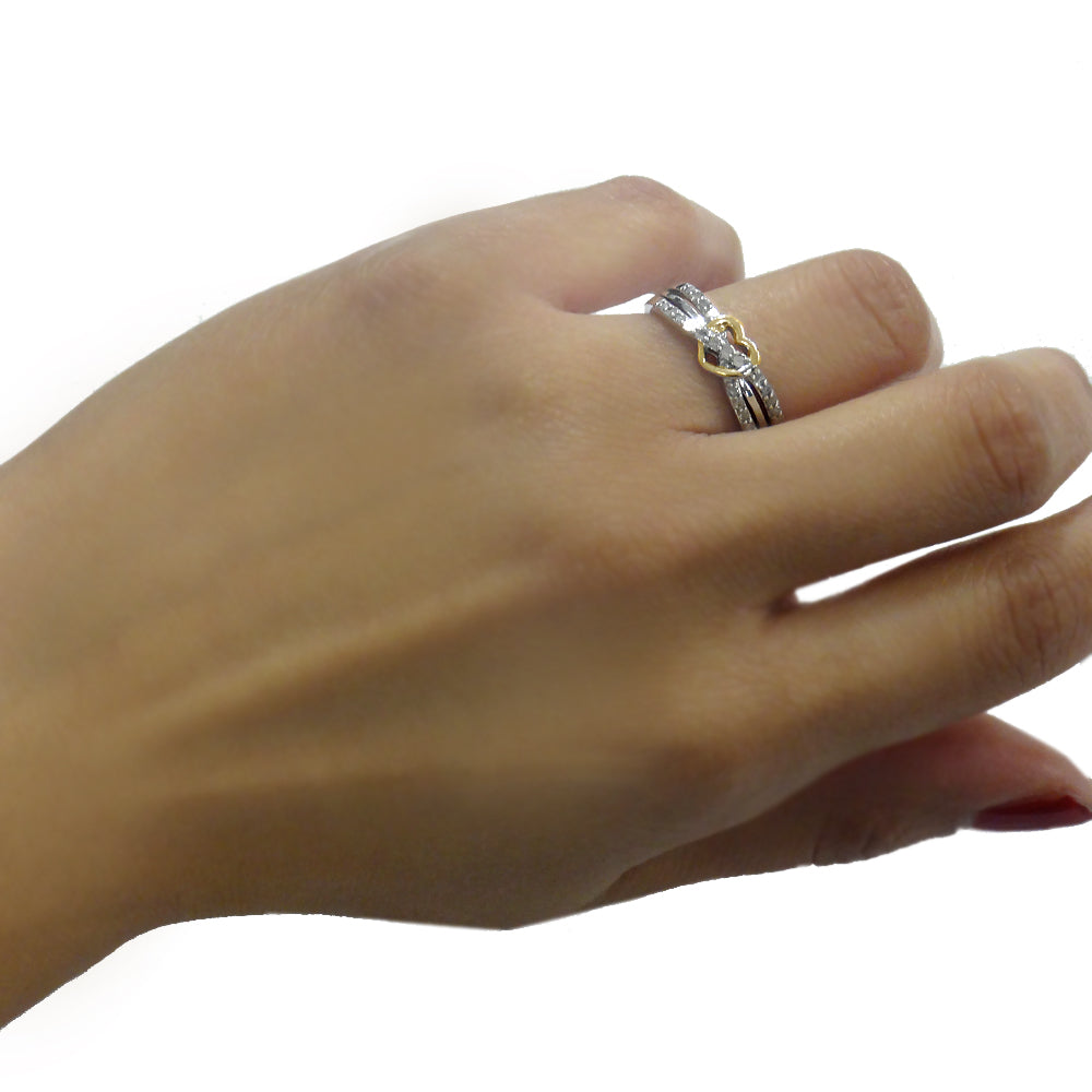 Sterling Silver Two-Tone 1/ ct Diamond Twist & Heart Promise Ring-4