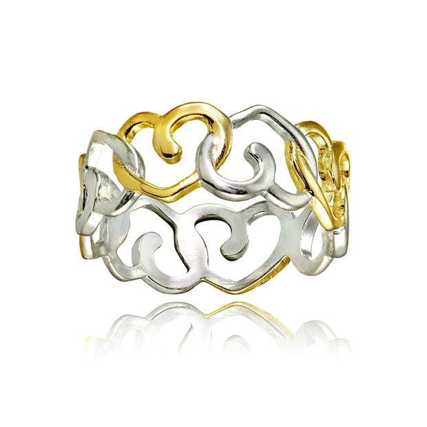 Sterling Silver Two-Tone Intertwining Hearts Eternity Band Ring