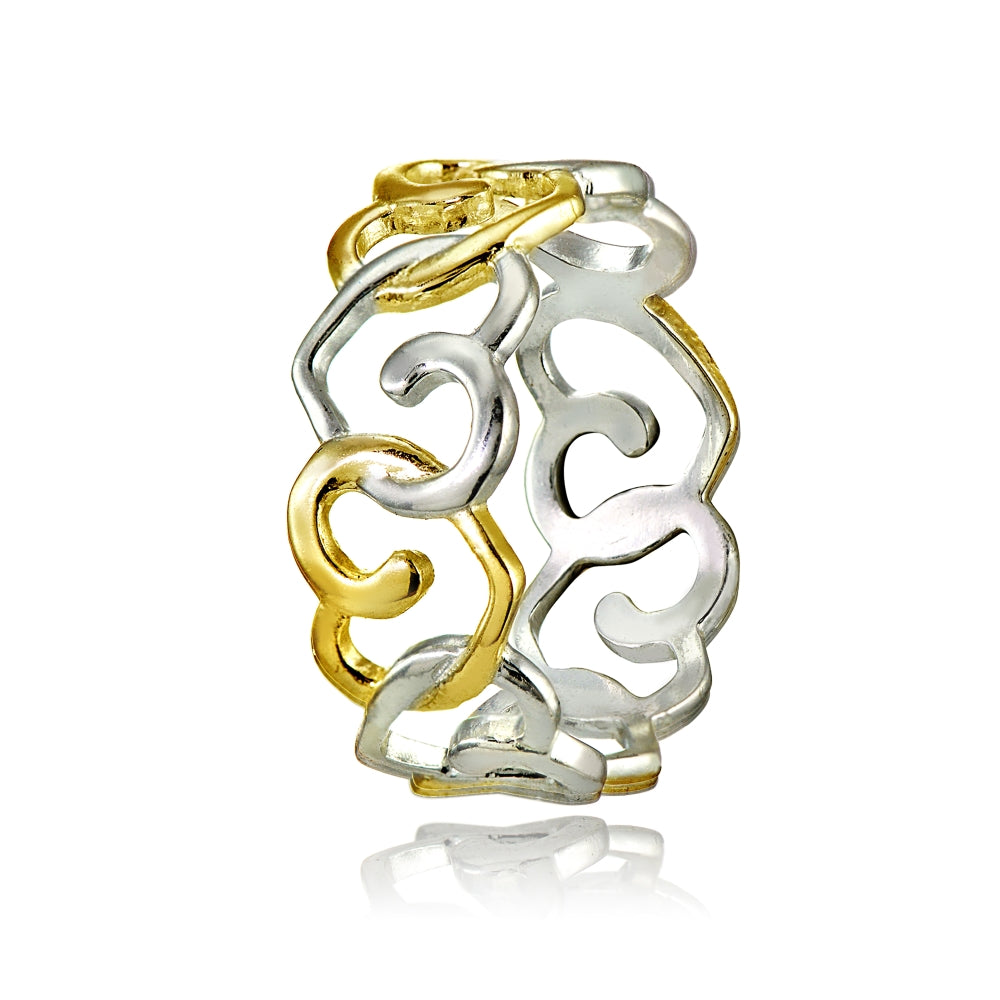 Sterling Silver Two-Tone Intertwining Hearts Eternity Band Ring-2
