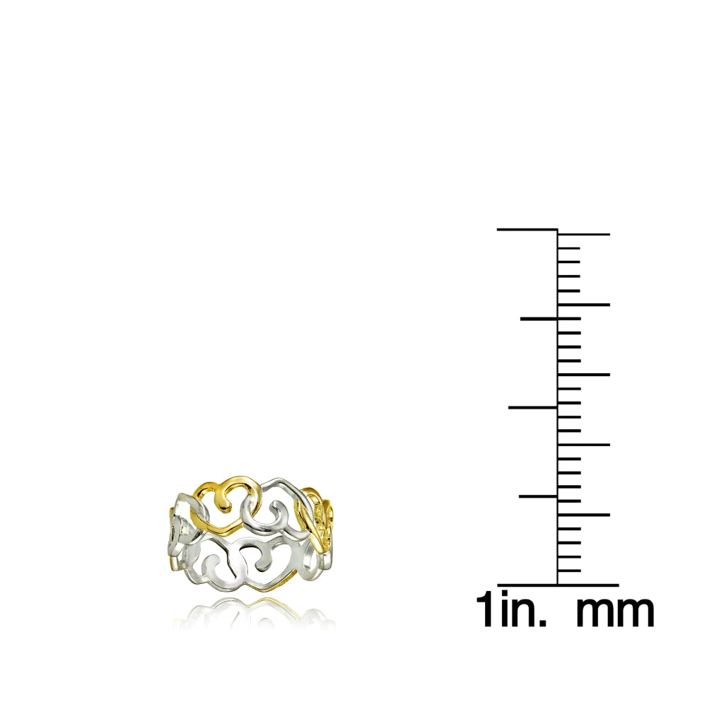 Sterling Silver Two-Tone Intertwining Hearts Eternity Band Ring-3