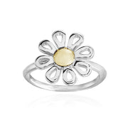 Sterling Silver Two-Tone High Polished Simple Flower Ring,