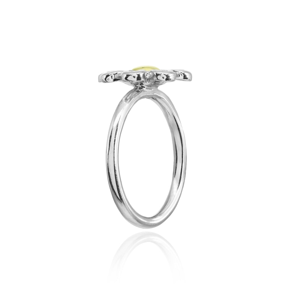 Sterling Silver Two-Tone High Polished Simple Flower Ring,-2