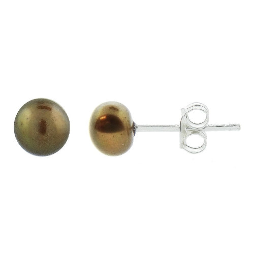 Sterling Silver 5 Pair Multi Color Freshwater Pearl White, Peacock, Pink, Grey, Chocolate Stud Earring Set-4