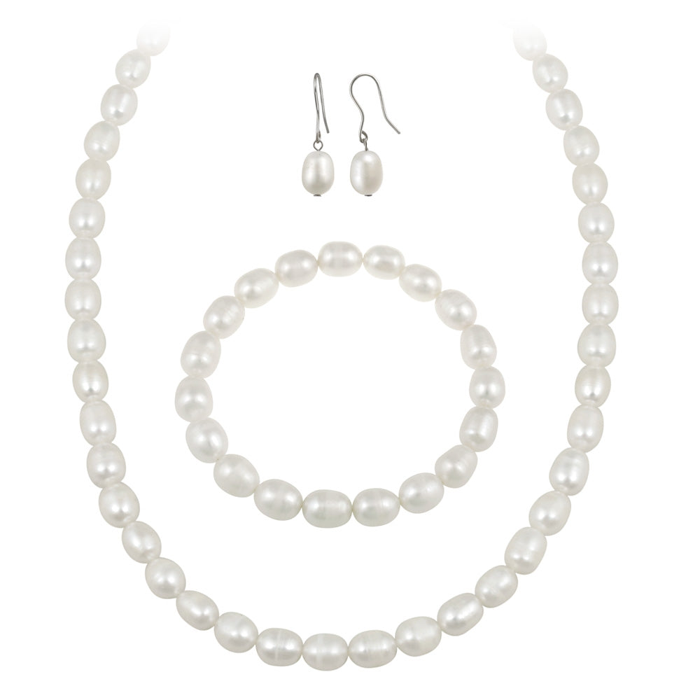 Sterling Silver Freshwater Cultured Pearl Jewelry Necklace, Bracelet Earring Set