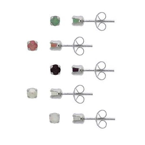 Sterling Silver 3mm Ruby, Emerald, Sapphire, Created Opal and Pearl Stud Earrings-2