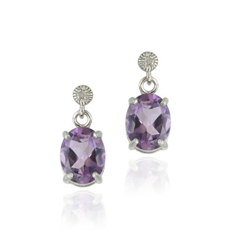 Sterling Silver 7.80 TCW Oval Amethyst and Diamond Pendant Earring Set-2